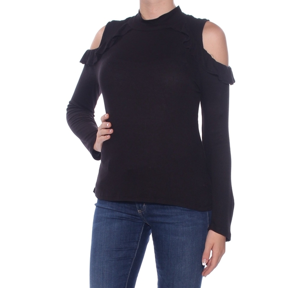 Maison Jules Tops - NWOT MAISON JULES BLACK RUFFLE SHOULDER TURLENECK
